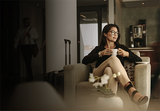 A woman goes online to access the rapid business assessment tool via her tablet