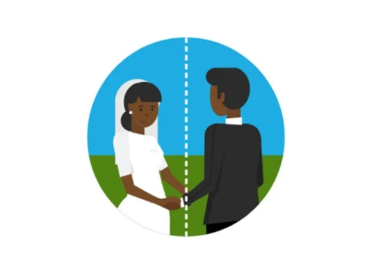 A graphic showing a married couple who have decided to get a divorce.