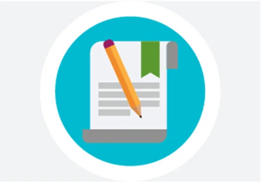 A graphic showing a page and a pencil.