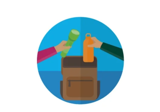 A graphic showing two people placing different items in a bag.