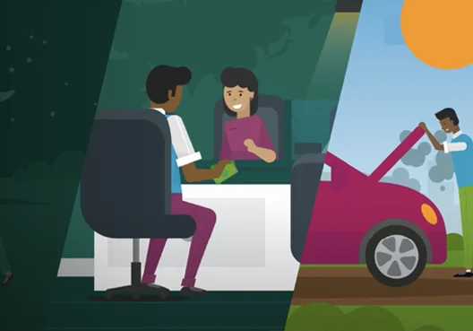 A couple enjoy a meal together and their car breaks down on the way home.