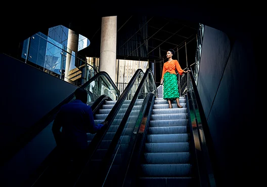 Lady standing on a lift