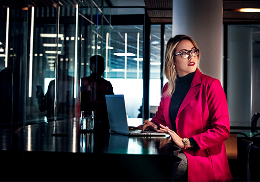 Businessman in cerise suit