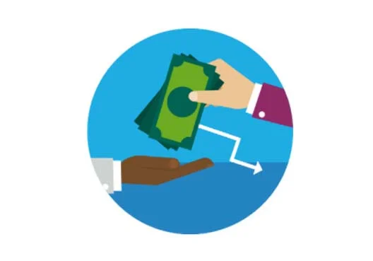 A graphic illustrating money being handed over for investment for retirement.