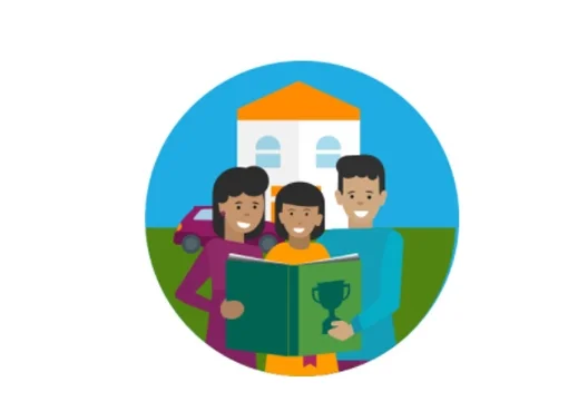 Two South African parents read a book with their child.
