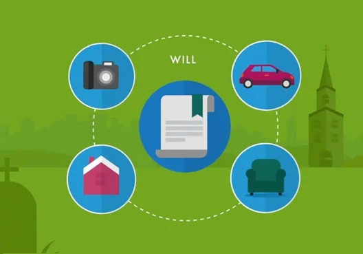 A graphic showing the kinds of assets that typically go into a will.