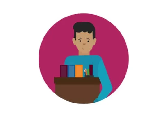 A graphic showing a man looking down at his desk at work.