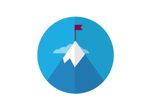A graphic illustrating a mountain with a flag right at the top.