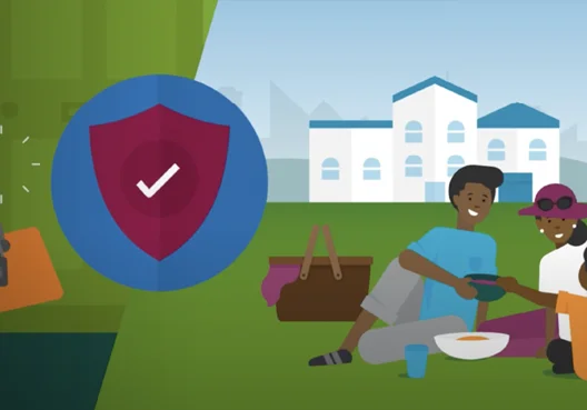 Animation illustrating a couple picnicking in a park.