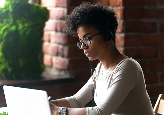 Woman working on a laptop