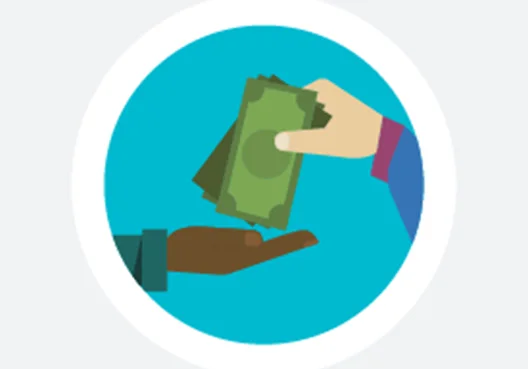 A graphic showing two people exchanging cash.