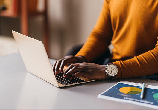 A woman goes online to access the rapid business assessment tool via her tablet